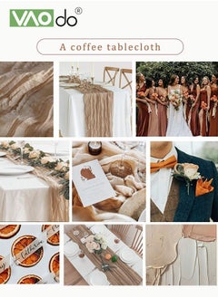 VAOdo Translucent Table Runner Chessian Tablecloth for Wedding Reception Bridal Shower Party Decoration Table Centerpiece 90*340CM khaki  - Image 5