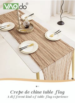 VAOdo Translucent Table Runner Chessian Tablecloth for Wedding Reception Bridal Shower Party Decoration Table Centerpiece 90*340CM khaki  - Image 2