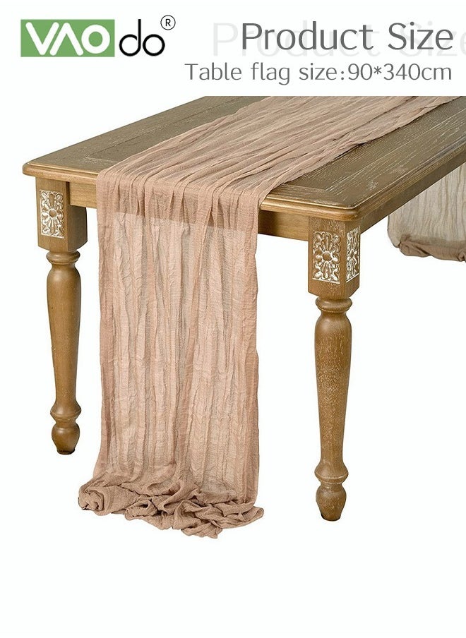 Translucent Table Runner Chessian Tablecloth for Wedding Reception Bridal Shower Party Decoration Table Centerpiece 90*340CM khaki