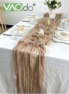 VAOdo Translucent Table Runner Chessian Tablecloth for Wedding Reception Bridal Shower Party Decoration Table Centerpiece 90*340CM khaki  - Image 1