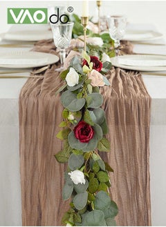VAOdo Translucent Table Runner Chessian Tablecloth for Wedding Reception Bridal Shower Party Decoration Table Centerpiece 90*340CM khaki  - Image 3