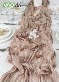 VAOdo Translucent Table Runner Chessian Tablecloth for Wedding Reception Bridal Shower Party Decoration Table Centerpiece 90*340CM khaki  - Image 4