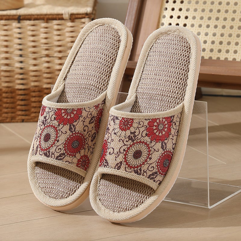 Linen Slippers Home Hotel Spa Non-Slip Thickened Wheel red 