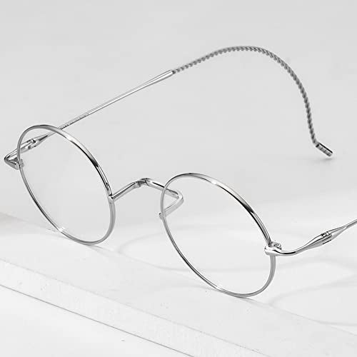 FONEX Titanium Glasses Frame Men,Vintage Retro Round Ultralight Optical Eyeglasses Women Vintage Eyewear (F85725 Silver) - Image 2