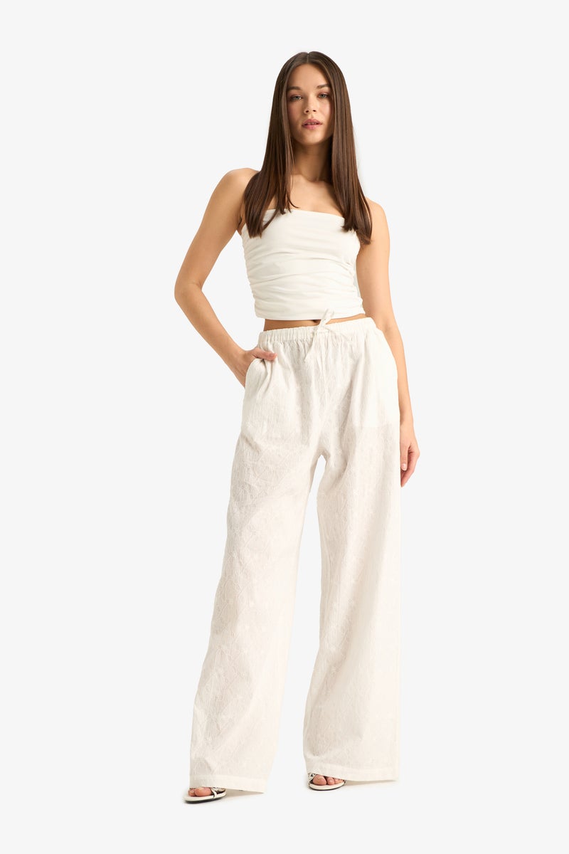 DeFacto White Woman Wide Leg Double Pocket brode Trousers Casual - Image 5