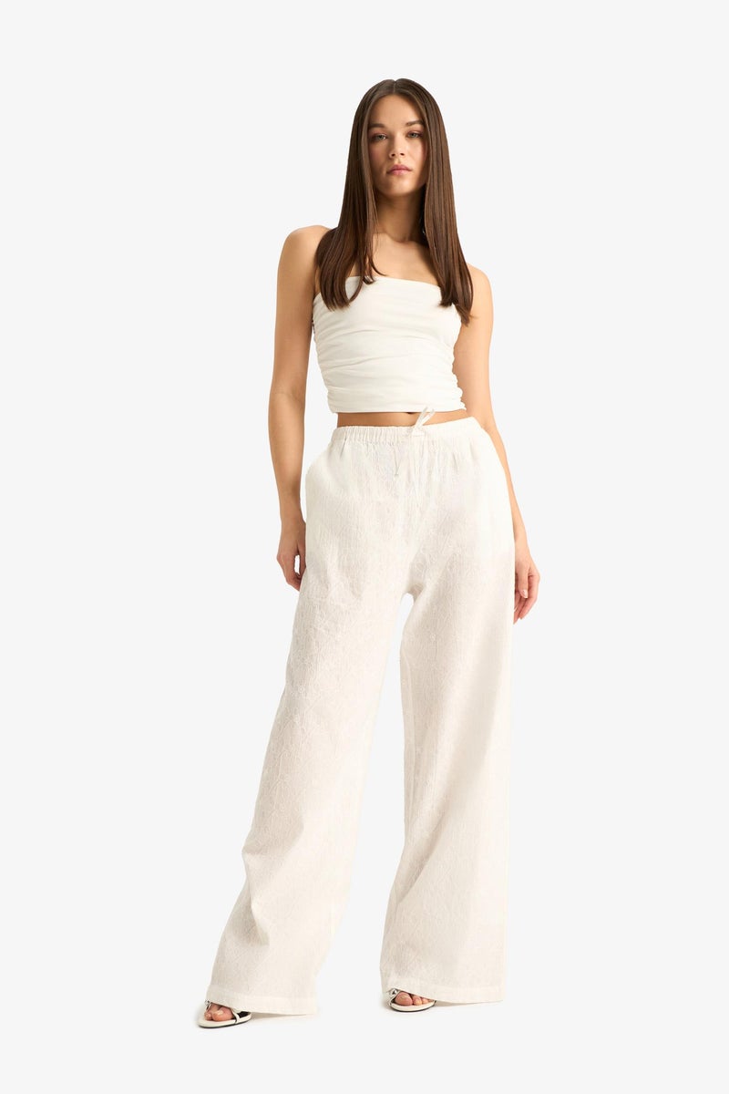 DeFacto White Woman Wide Leg Double Pocket brode Trousers Casual - Image 2