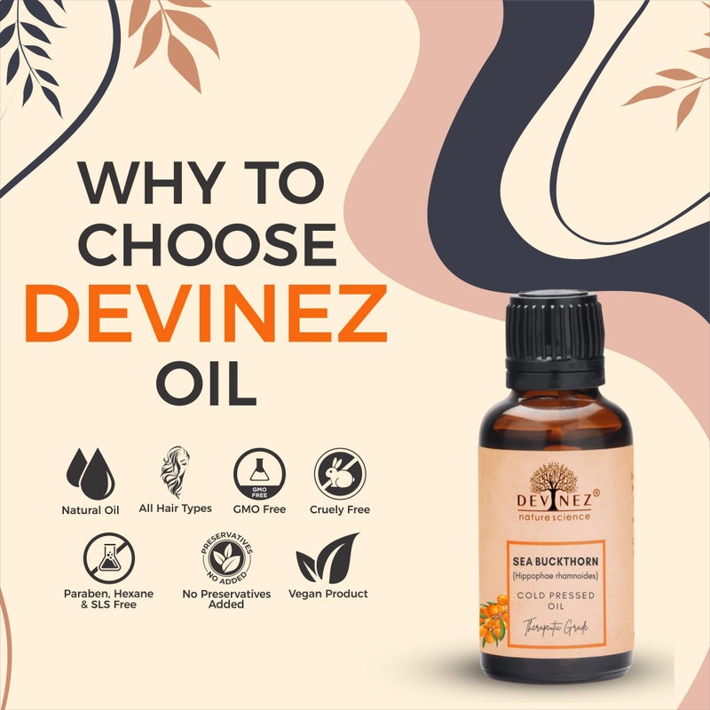 Devinez Sea Buckthorn Cold-Pressed Oil, 15ml 100% Pure, Natural & Undiluted, Calms Irritated Skin, Repairs Damaged Skin, Moisturizes Dry Skin, Soothes Sunburn, Powerful Anti-Aging Properties - Image 2