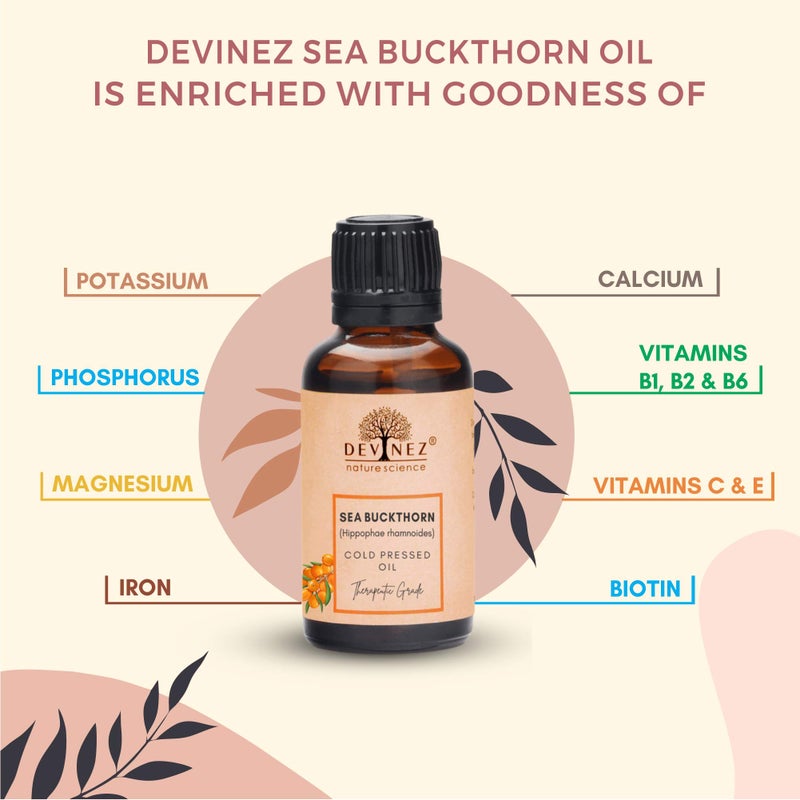 Devinez Sea Buckthorn Cold-Pressed Oil, 15ml 100% Pure, Natural & Undiluted, Calms Irritated Skin, Repairs Damaged Skin, Moisturizes Dry Skin, Soothes Sunburn, Powerful Anti-Aging Properties - Image 5