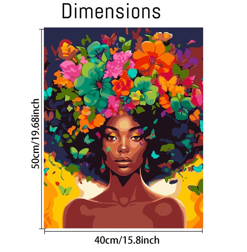 Clendo DIY African Woman Paint by Numbers for Adults Canvas, Flowers and Girl Paint by Number Kits on Canvas - Frameless Oil Painting Kits Arts and Crafts for Home Decor Present 16x20 inch - Image 1
