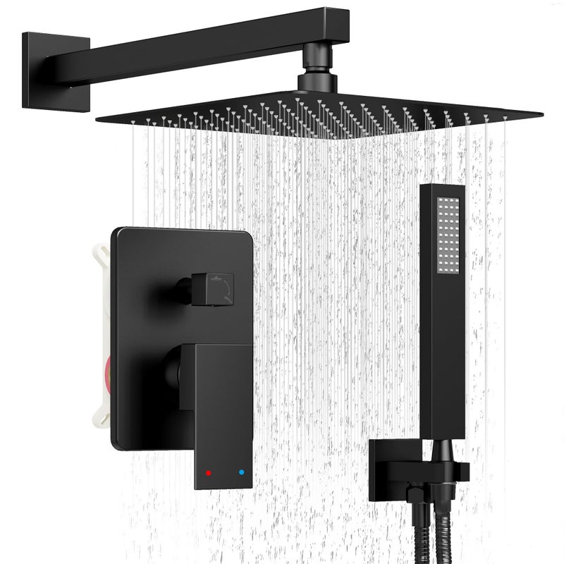 HoliSpa Black Shower System, Shower Faucet Set with 10-Inch Rain Showerhead and Handheld Spray, Wall Mounted High-Pressure Showerhead Combo Set Included Valve and Trim, Matte Black - Image 1