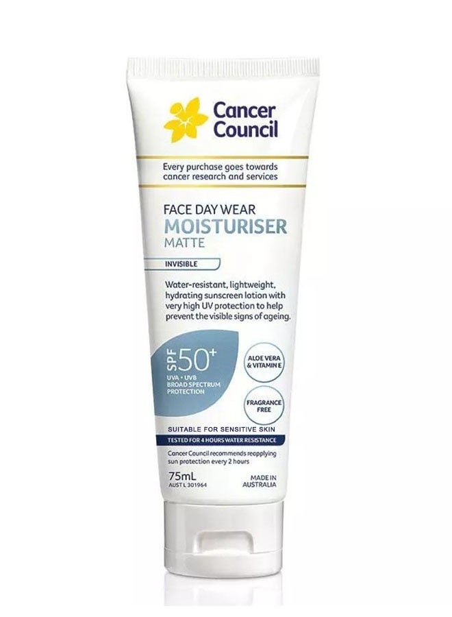 Cancer Council Face Day Wear Moisturiser Matte, Daily Moisturiser Water Resistant Sunscreen SPF50+ 75ml - Image 1