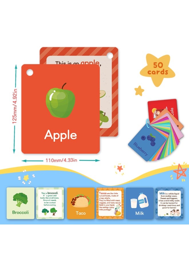 50 Food Flashcards for Toddlers, Double-Sided Cards, Veggies, Fruits, Snacks, Desserts Cards for Preschool and Toddlers Words Learning - Image 2