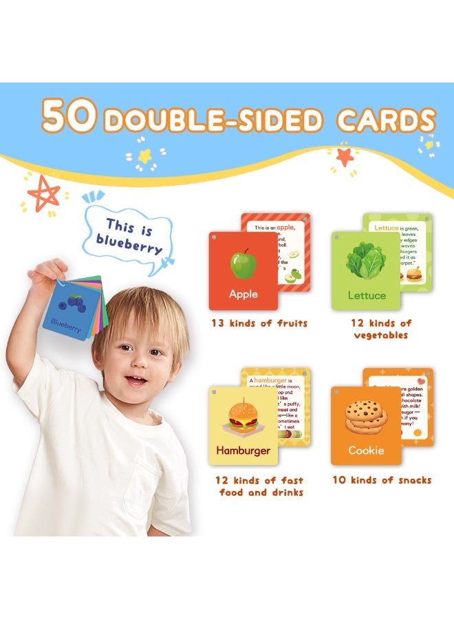 50 Food Flashcards for Toddlers, Double-Sided Cards, Veggies, Fruits, Snacks, Desserts Cards for Preschool and Toddlers Words Learning - Image 3