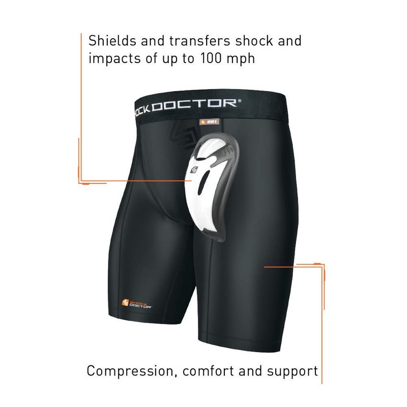 Shock Doctor Compression Shorts Men, Protective Bio-Flex Cup, Moisture-Wicking, Vented Protection. Adult Men Sizes. White - Image 4