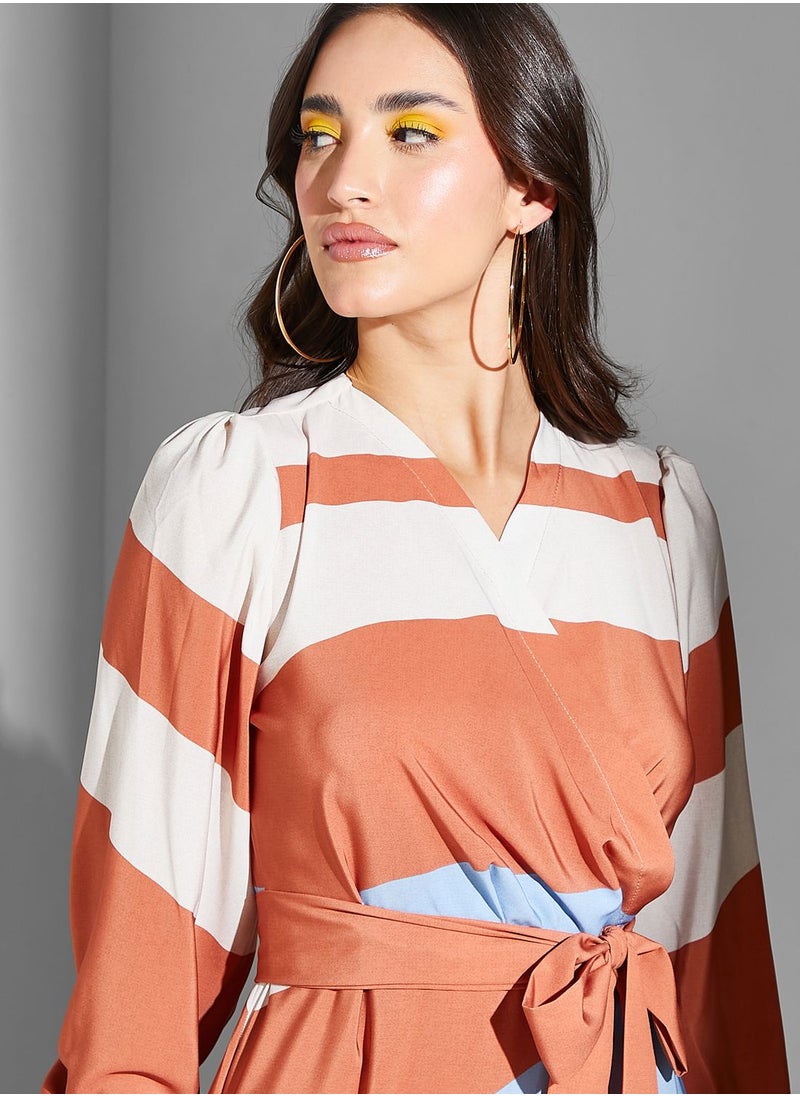 Abstract Print Belted Dress