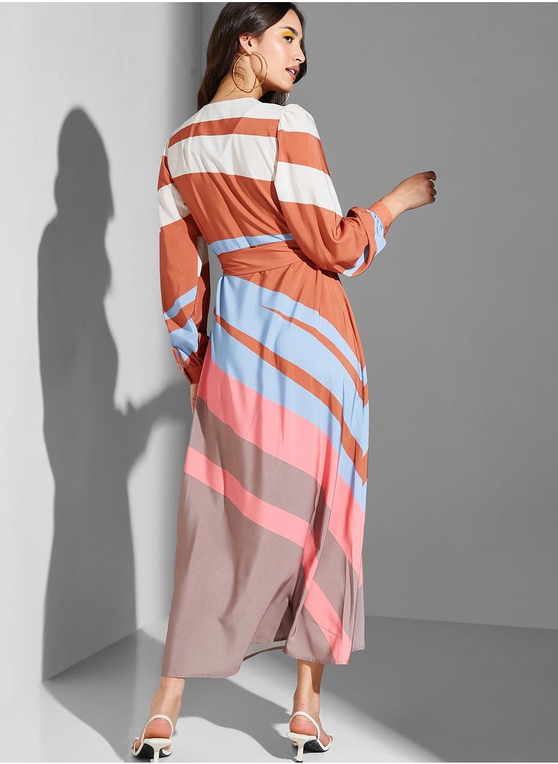 Abstract Print Belted Dress