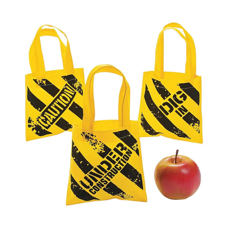 Fun Express - Mini Construction Zone Tote Bags for Birthday - Apparel Accessories - Totes - Novelty Totes - Birthday - 12 Pieces - Image 1