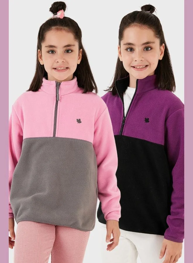 Lela Lela Soft Texture Half Zipper Color Block Stand Collar 2-Pack Polar Kids POLAR 5905004S2