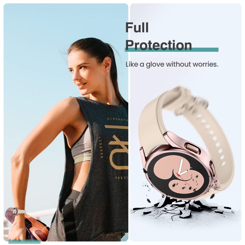 Tensea [4+4Pack for Samsung Galaxy Watch FE 2024/5 2022/4 2021 Screen Protector Case 40mm Accessories, Hard PC Bumper/HD Anti-Fog Tempered Glass Protective Film, Face Cover Set - Image 5