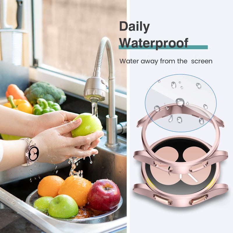 Tensea [4+4Pack for Samsung Galaxy Watch FE 2024/5 2022/4 2021 Screen Protector Case 40mm Accessories, Hard PC Bumper/HD Anti-Fog Tempered Glass Protective Film, Face Cover Set - Image 4