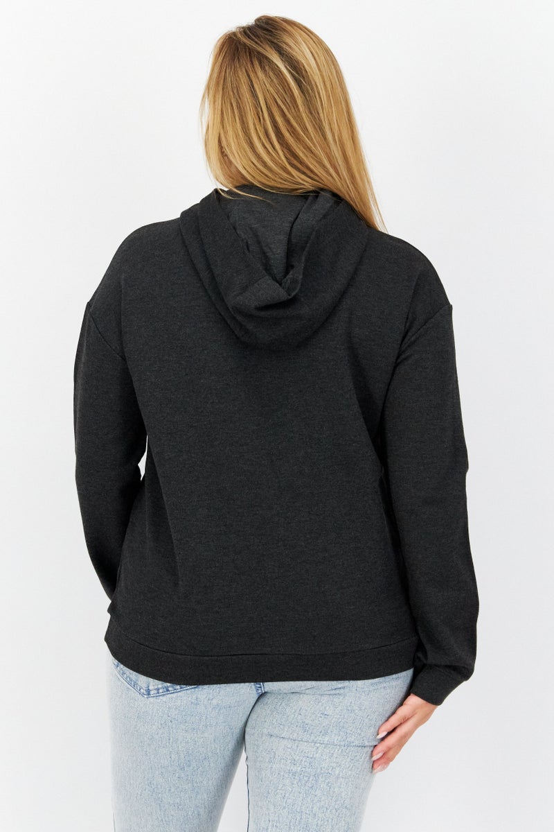 COMMA Women Hooded Long Sleeves Embroidered Sweatshirts, Black - Image 3