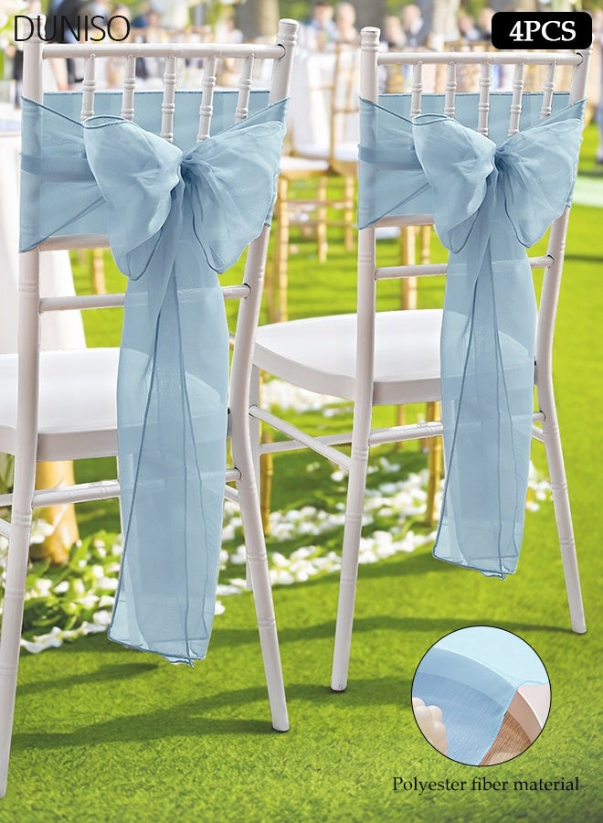 DUNISO 4 Pack Light Blue Organza Chair Sashes, 275×17cm Organza Sheer Chair Bows for Wedding, Party & Banquet Decoration - Image 1