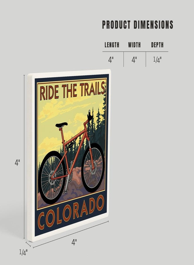 Lantern Press Colorado, Ride The Trails, Mountain Bike (Absorbent Ceramic Coaster, Single, Cork Back, Kitchen Table Decor) - Image 5