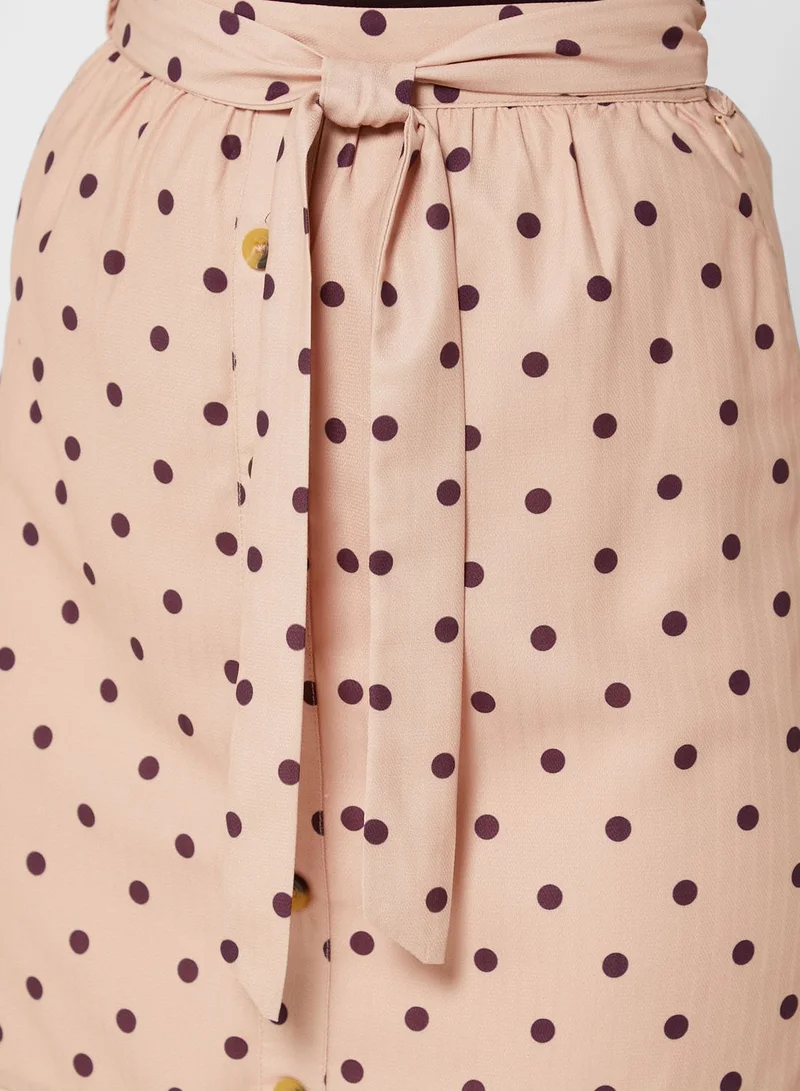 FabAlley Polka Dot Belted Midi Skirt