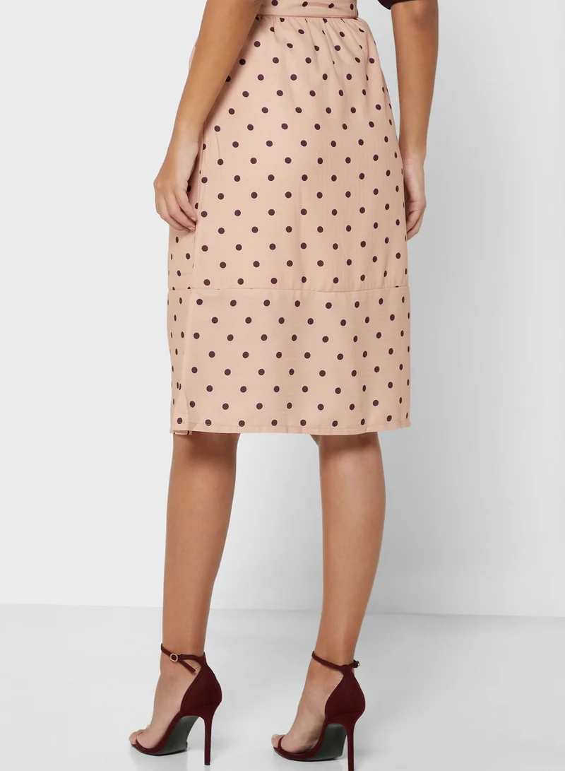 FabAlley Polka Dot Belted Midi Skirt