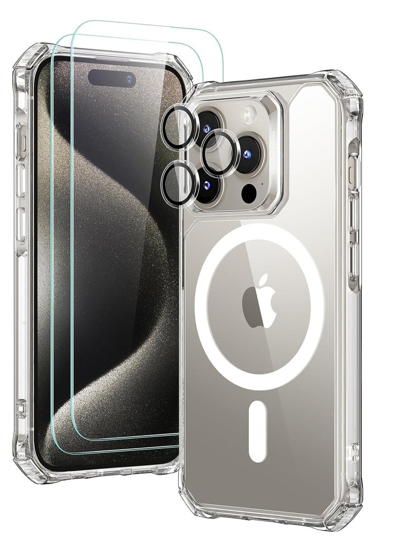 ELTRAZONE for iPhone 15 Pro Case, Compatible with MagSafe, Set with 2 Screen Protectors and Single Camera Lens Protectors, Air Guard Corners, Yellowing-Resistant Acrylic Back, Air Armor Series, Clear - Image 1