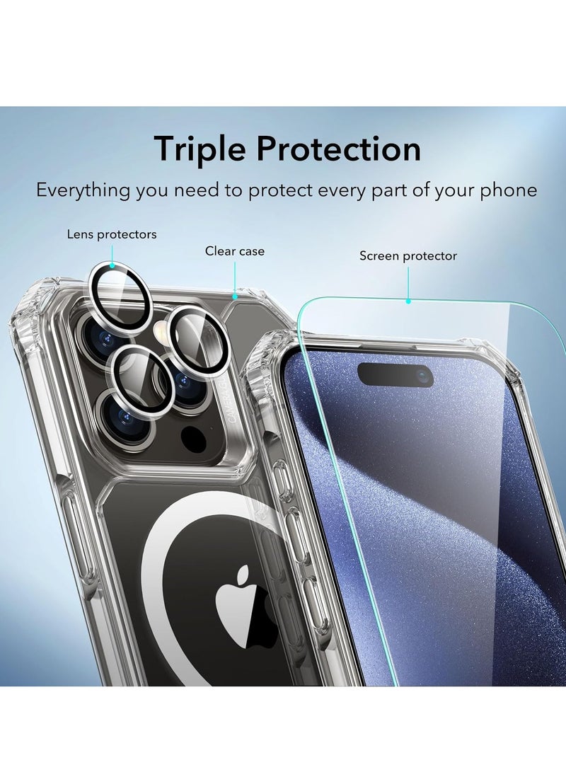 ELTRAZONE for iPhone 15 Pro Case, Compatible with MagSafe, Set with 2 Screen Protectors and Single Camera Lens Protectors, Air Guard Corners, Yellowing-Resistant Acrylic Back, Air Armor Series, Clear - Image 5