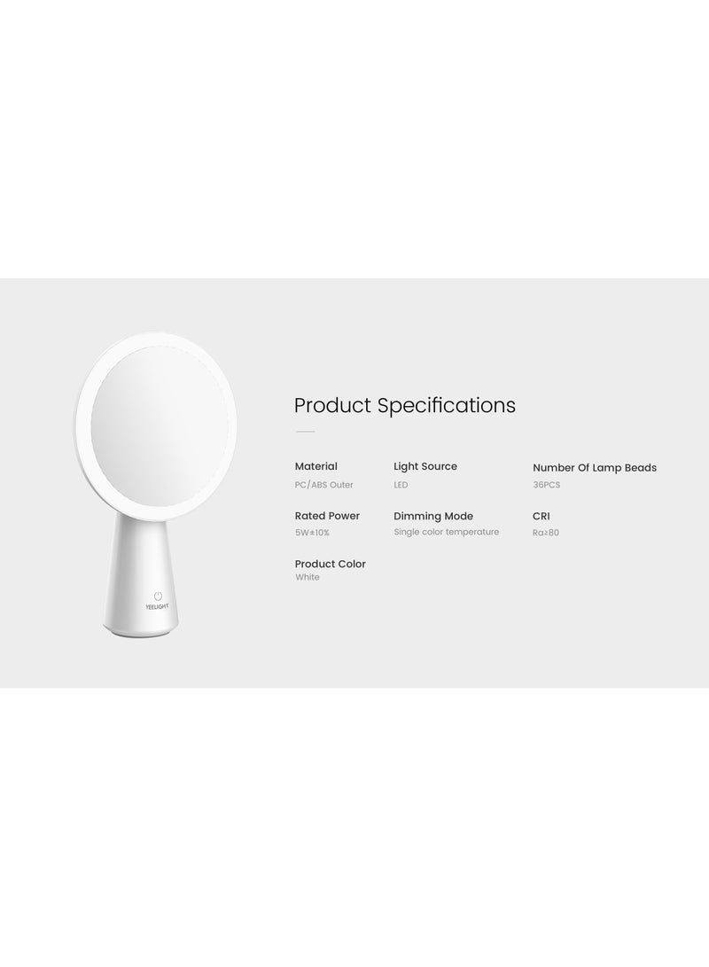 يلايت يي لايت مرآة مكياج ذكية  مزودة بإضاءة LED - مرآة زينة دوارة بزاوية 40 درجة مع سطوع قابل للتعديل (3000-5000 كلفن)، ومستشعر لمس، وضوء نهاري طبيعي وضوء دافئ، ومرآة مكتب محمولة عالية الدقة قابلة للتعتيم - Image 3