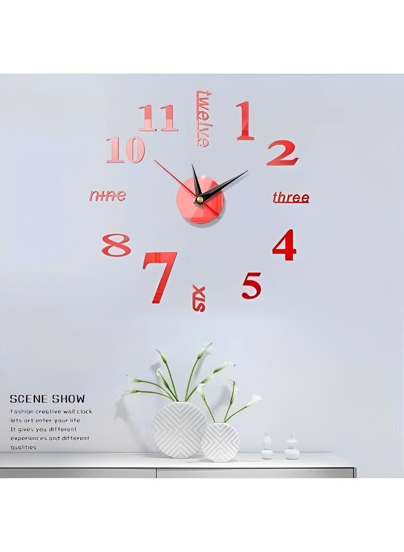 REOCLE Frameless DIY Wall Clock 3D Mirror Wall Clock Large Mute Wall Stickers for Living Room Bedroom Home Decorations - Image 4