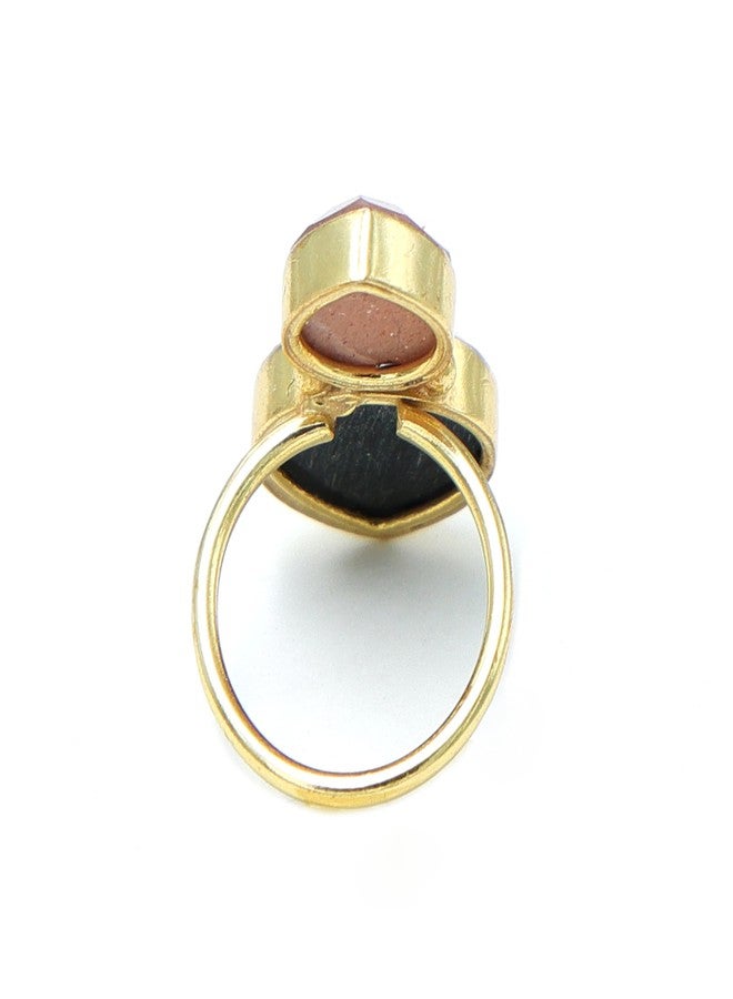 Dua Black Onyx & Peach Moonstone Heart Ring | Handmade Gold Plated Jewelry - Image 5