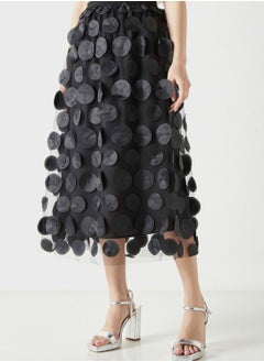 Applique High Waist Mesh Skirt