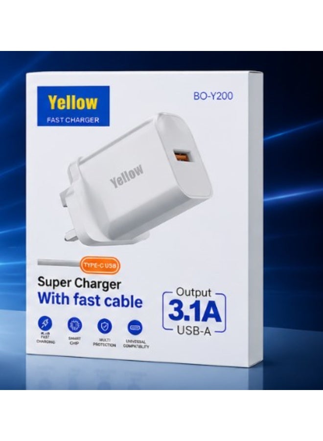 يلو شاحن حائط Yellow بقوة 3.1 أمبير مع منفذ USB للشحن السريع ومتوافق مع مختلف الأجهزة باللون الأبيض - Image 1