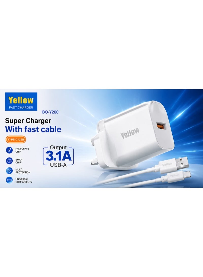 يلو شاحن حائط Yellow بقوة 3.1 أمبير مع منفذ USB للشحن السريع ومتوافق مع مختلف الأجهزة باللون الأبيض - Image 2