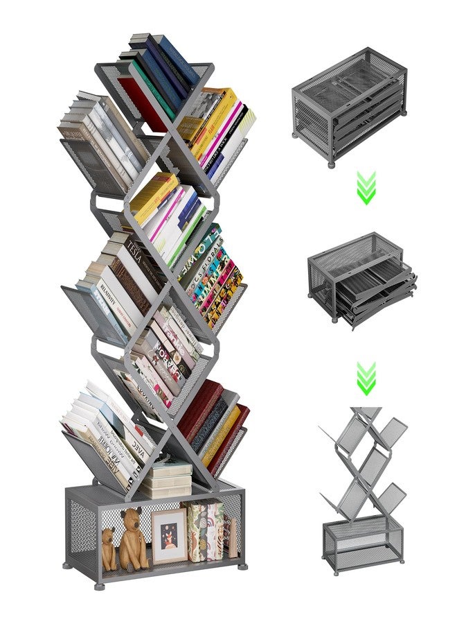 Gintan Bookcase, Tree Shape, Standing Shelf, 9 Levels, Corner Shelf, Space-Saving, DVD Shelf, Desktop Filing Shelf, Storage Shelf, Bedroom, Living Room, Home Office and Desktop Home Office - Image 1