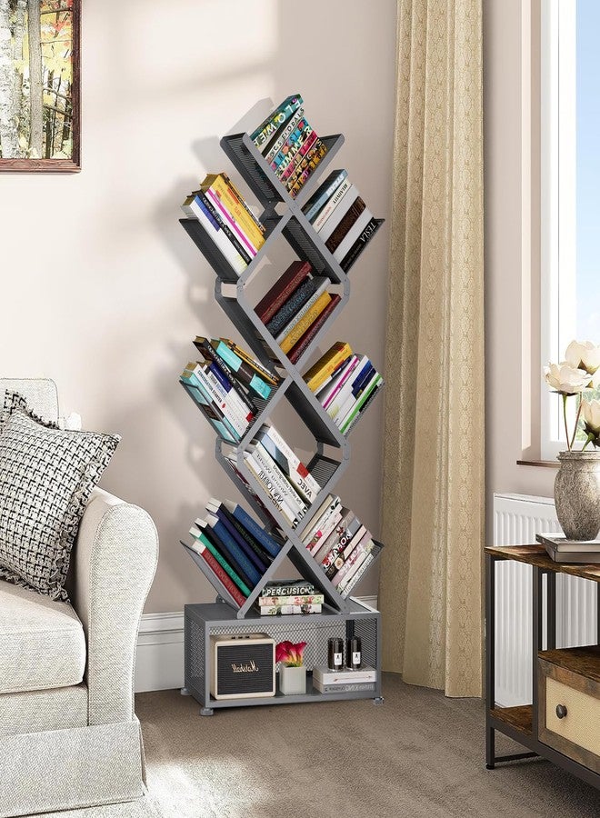 Gintan Bookcase, Tree Shape, Standing Shelf, 9 Levels, Corner Shelf, Space-Saving, DVD Shelf, Desktop Filing Shelf, Storage Shelf, Bedroom, Living Room, Home Office and Desktop Home Office - Image 5