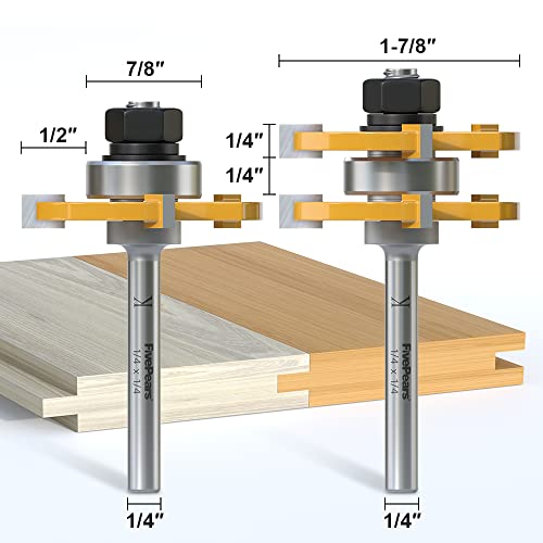FivePears 2 Pieces of Tongue and Groove Router Bits Set with 1/4" Shank,3 Teeth T Shape Wood Milling Cutter Woodworking Tool - Image 2