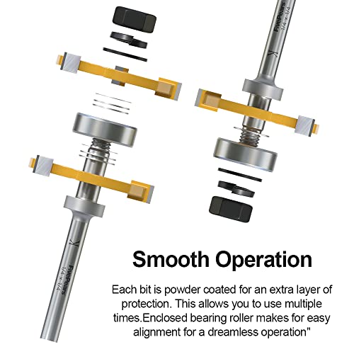 FivePears 2 Pieces of Tongue and Groove Router Bits Set with 1/4" Shank,3 Teeth T Shape Wood Milling Cutter Woodworking Tool - Image 3