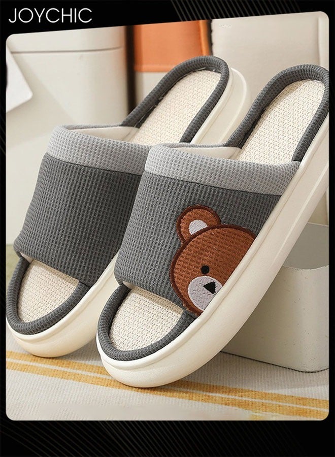 Joychic Non-slip Soft Thick Bottom Home Indoor Linen Slipper Sweat-absorbing and Breathable Bedroom Comfortable Slides  Four-season for Women Men Grey  - Image 1