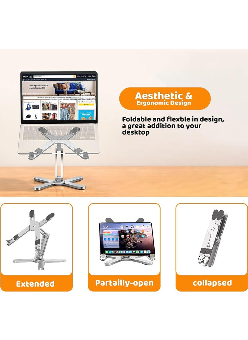 Rock Pow - Laptop Stand with 360 Rotating Base Computer Notebook Laptop Riser Metal Holder for Desk Collaborative Work Fully Foldable for Easy Storage Fits All MacBook Laptops up to 16 inches - Image 1