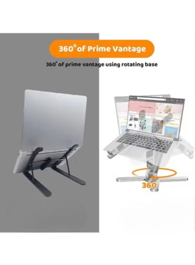Rock Pow Laptop Stand with 360 Rotating Base Computer Notebook Laptop Riser Metal Holder for Desk Collaborative Work Fully Foldable for Easy Storage Fits All MacBook Laptops up to 16 inches - Image 2