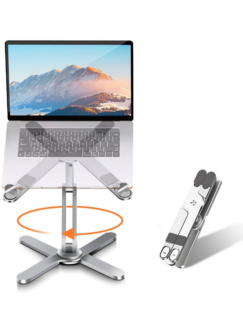 Rock Pow Laptop Stand with 360 Rotating Base Computer Notebook Laptop Riser Metal Holder for Desk Collaborative Work Fully Foldable for Easy Storage Fits All MacBook Laptops up to 16 inches - Image 1