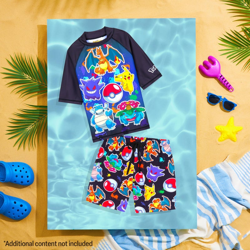 Get Trend Pokemon Bathing Suit Set for Boys Teens 2 Pcs Swim Trunks Rash Guard (11-12 Years, Multi Pokemon) - Image 5