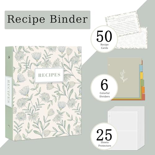 Jubilife Recipe Binder - 3 Ring Binder Recipe Book with Plastic Sleeves, 50 Recipe Cards, and Dividers - to Write Your Own Recipes, Organize and Preserve Your Family's Secret Recipes - Image 3