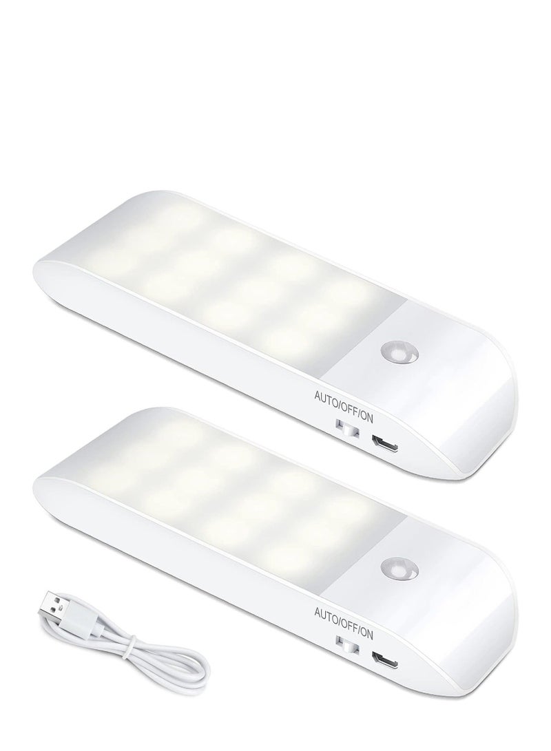 كابتن تيك Motion Sensor Lights Indoor, 2 Pack USB Rechargeable LED Night Light with 3 Modes (AUTO/ON/OFF), Wireless Motion Sensor Light with Magnetic Strips forBedroom, Stair, Kitchen 【Energy Class A】 - Image 1