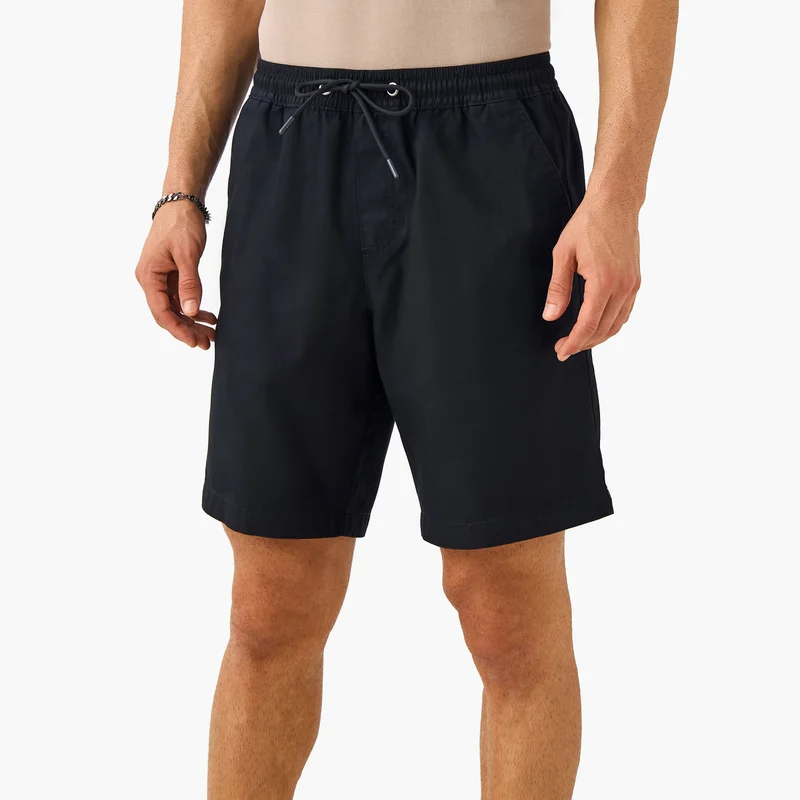 Regular Fit Shorts with Flexi Waist and Pockets