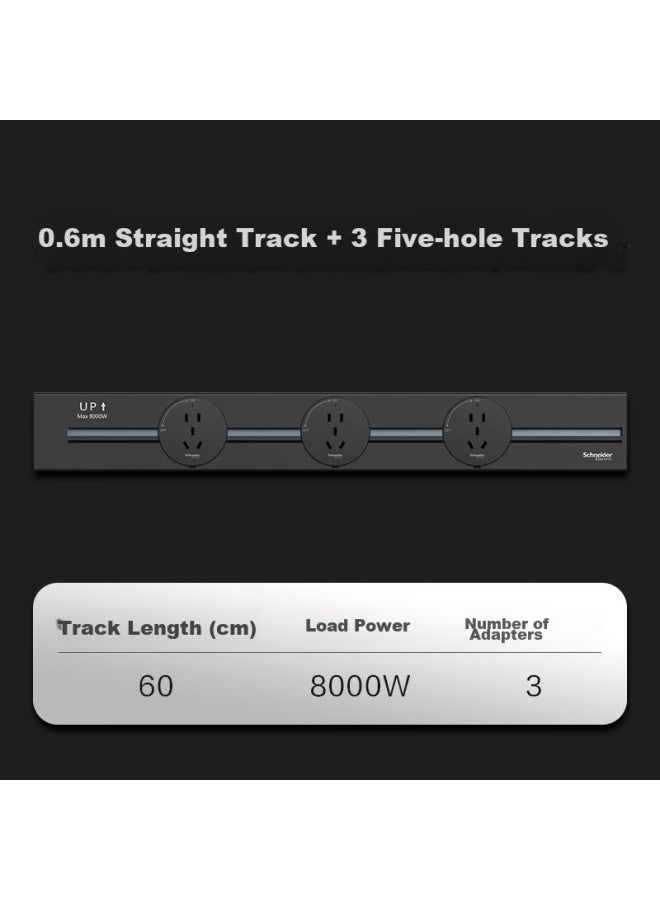 Schneider Electric Surface-mounted Track Socket, Movable Wall Socket With Wall Mounting, 60cm Track + 3 Five-hole Sockets, Black - Image 2